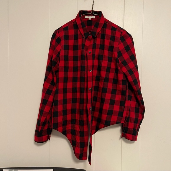 Madewell red plaid flannel with front tie - Picture 1 of 4